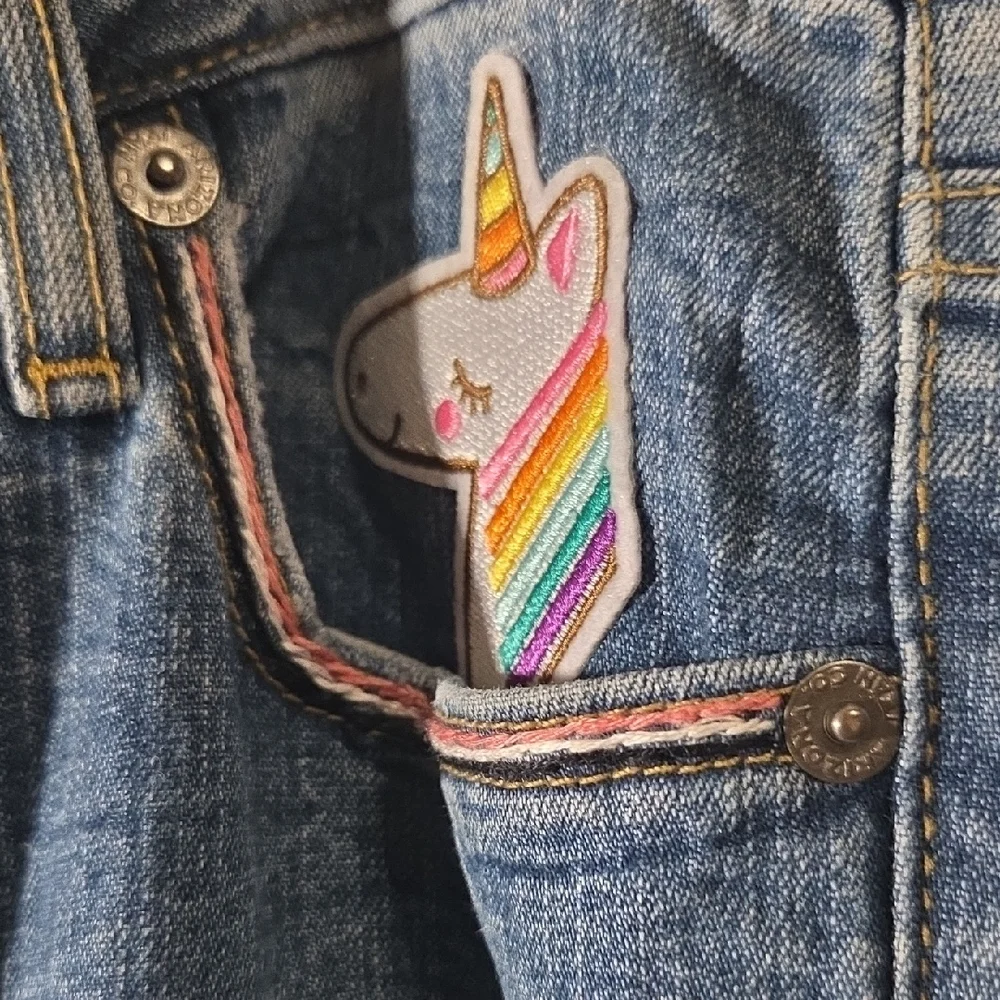 Arizona Jean Company Blue Denim Flare Jeans with Floral Patchwork - Picture 2 of 16